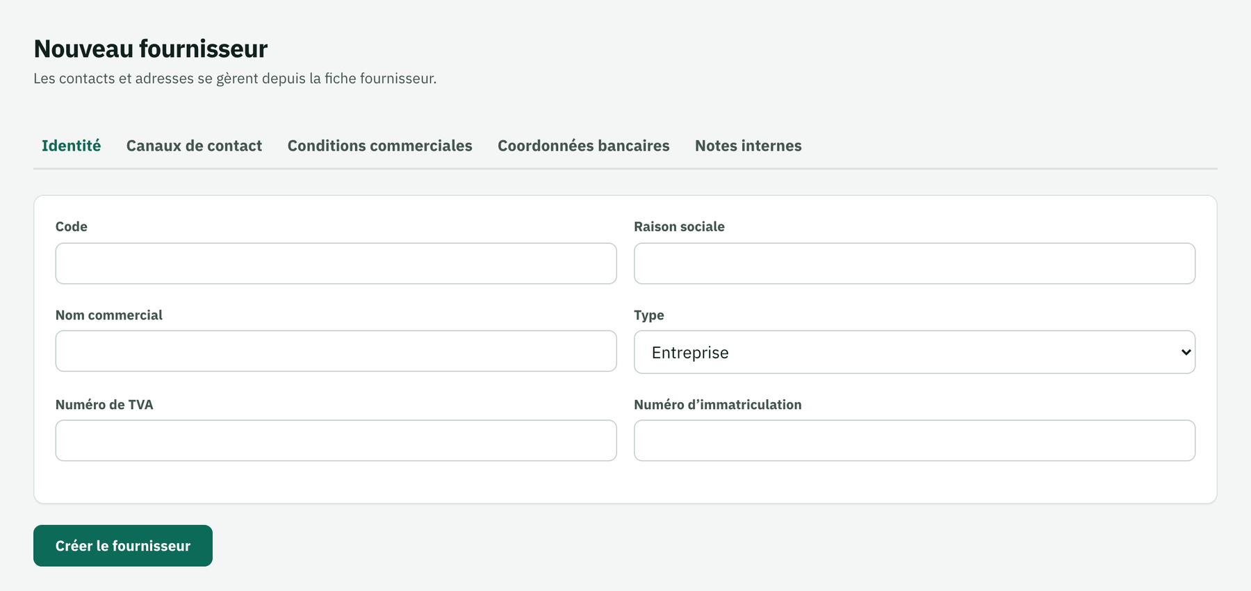 Formulaire de nouveau fournisseur