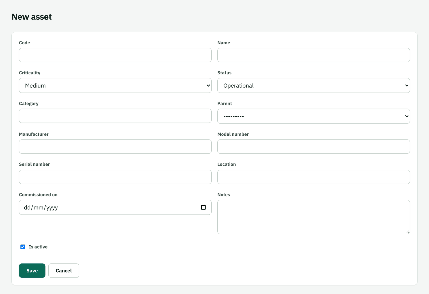 New asset form